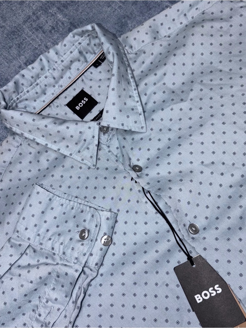 Hugo Boss Men's Blue Patterned Slim Fit Shirt L New NWT